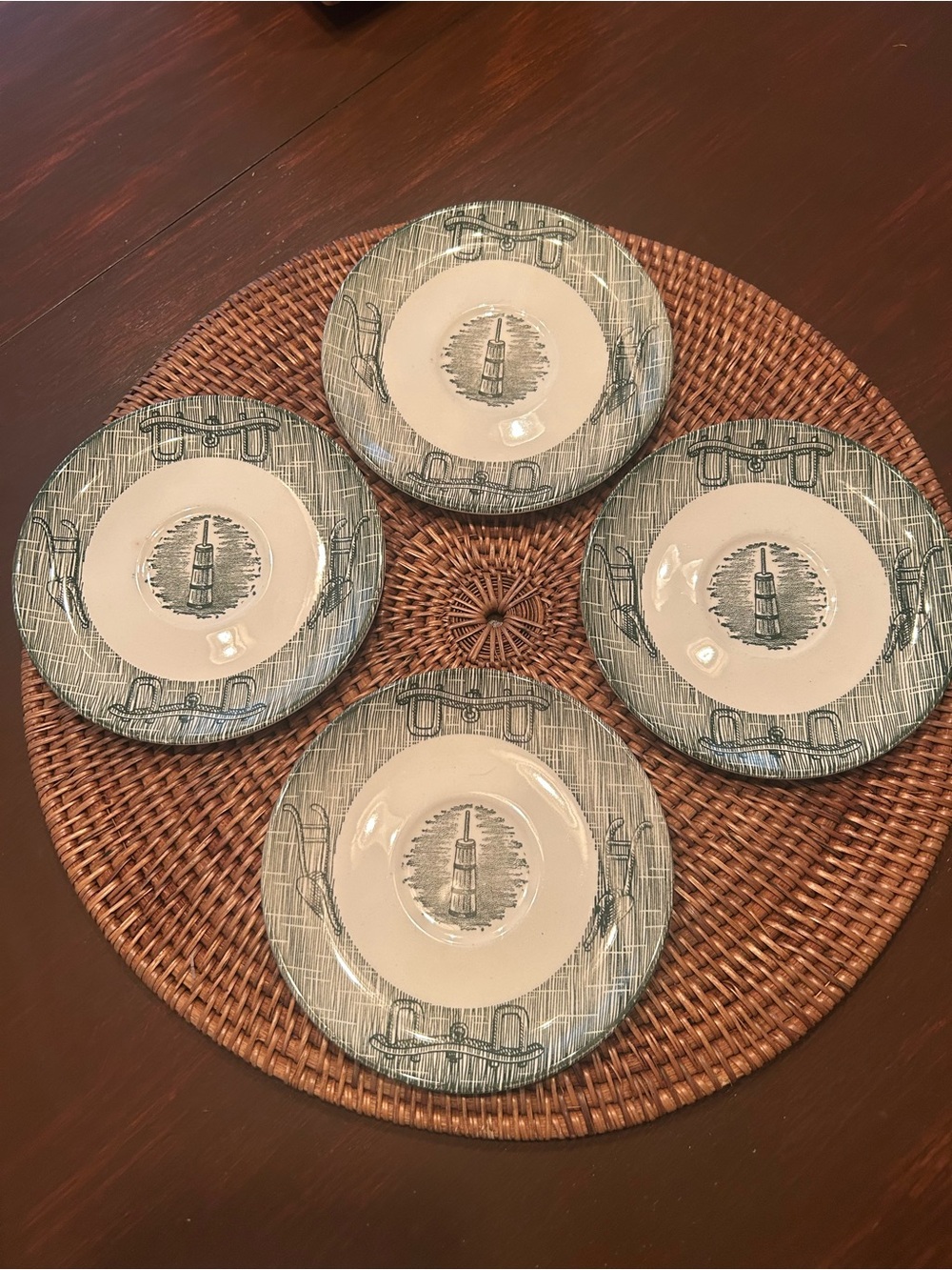 Green transfer  Salad Plates - Set of 4